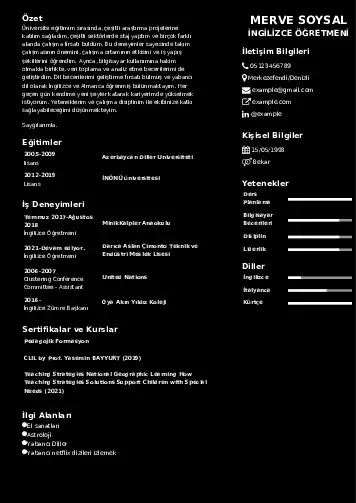 Yabancı Dil Öğretmeni Cv Örnekleri cv indir